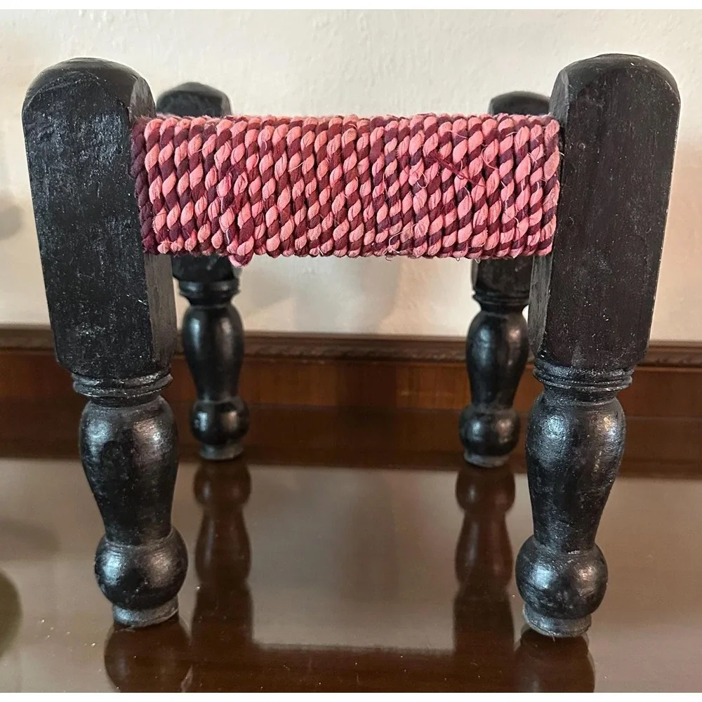 Vintage Pink and Purple Hand Woven Small Low Seat Stool